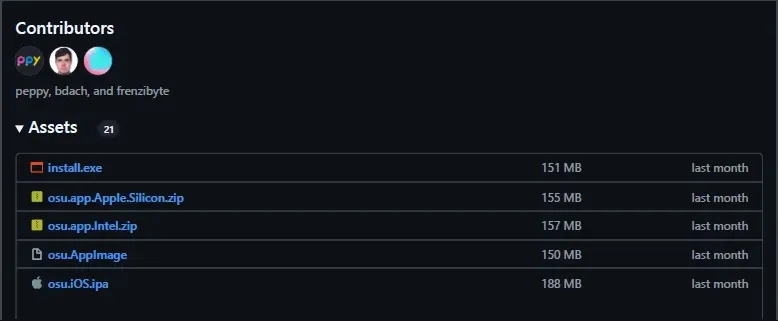 Lista de versiones disponibles de osu! Lazer